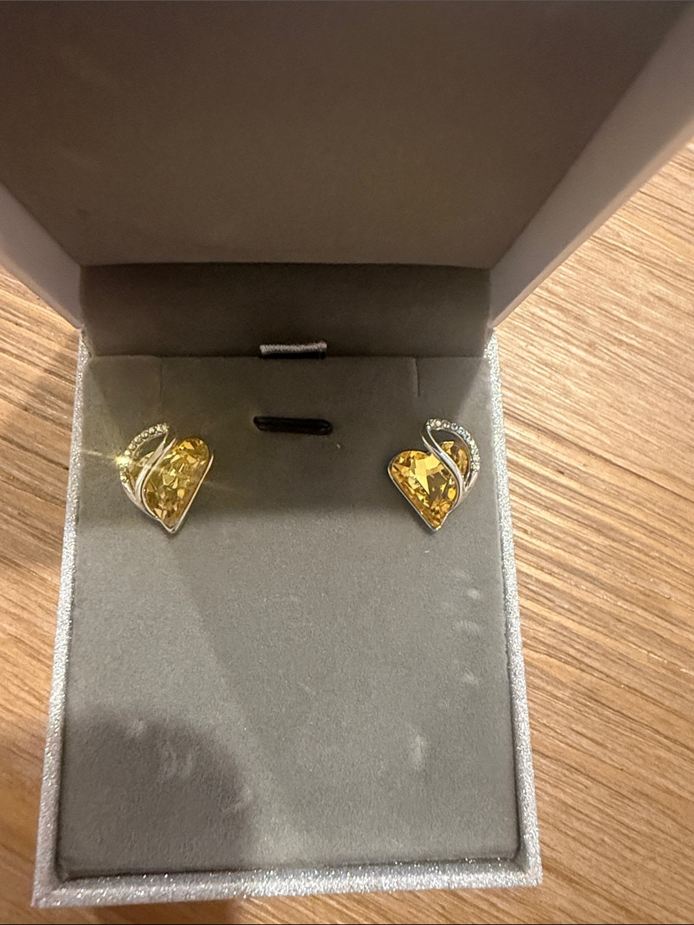 Gold-Tone Yellow Heart Crystal Stud Earrings